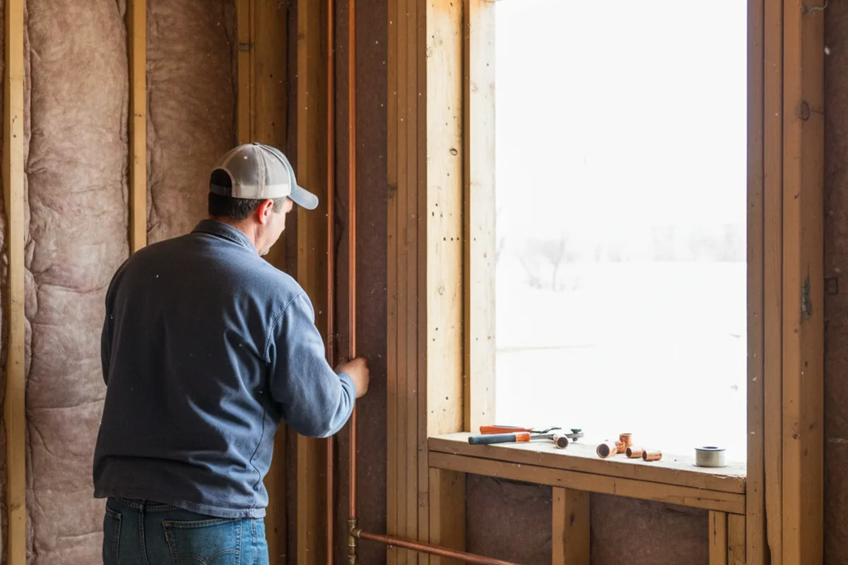 Licensed plumber running new copper supply lines in a Montgomery home